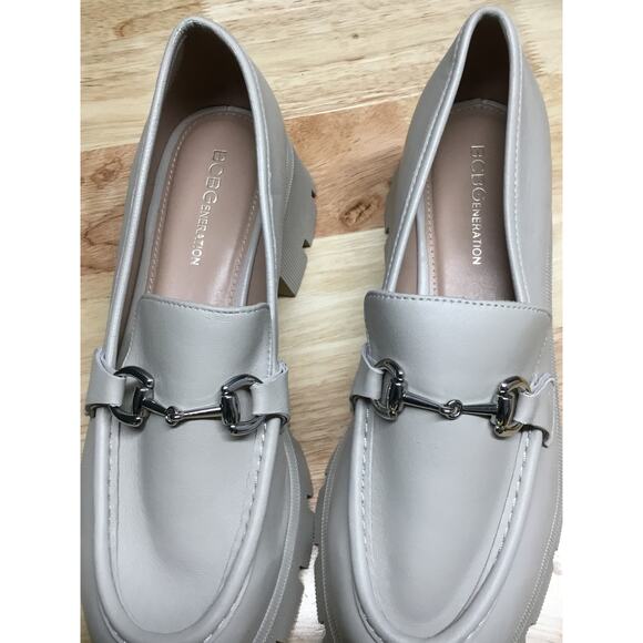 BCBGeneration Raylin Lug Sole Platform Loafers Women's 8.5 Gray Leather Slip-On - Picture 7 of 12